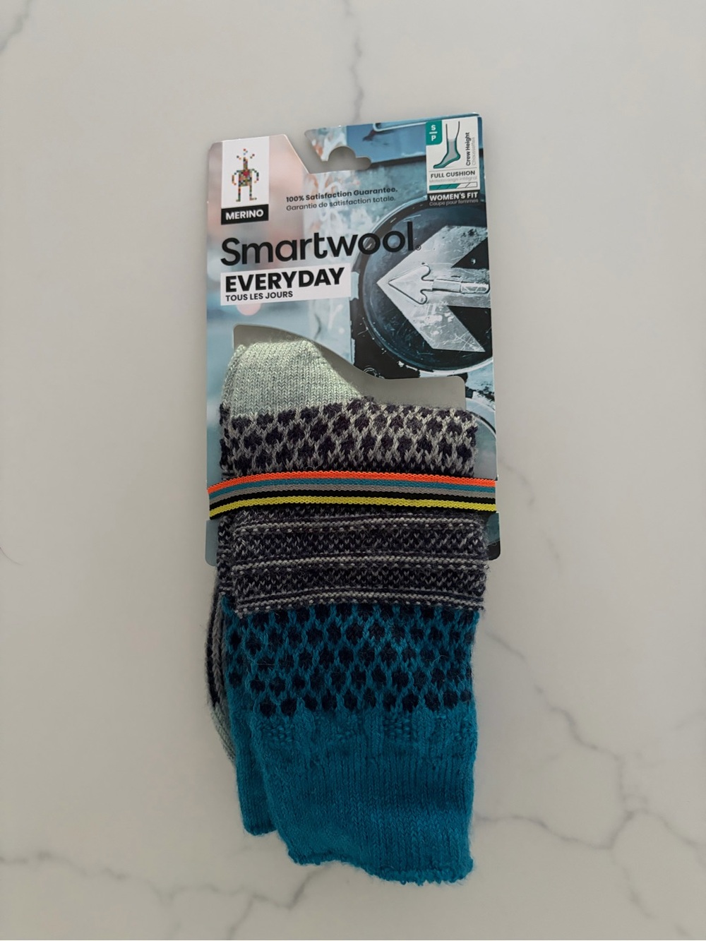 SmartWool Everyday S Popcorn Cable Crew Socks Blue Full Cushion NWT